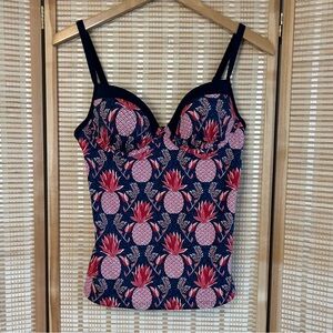 Boden Navy Pineapple-Print Bustier Swim Top